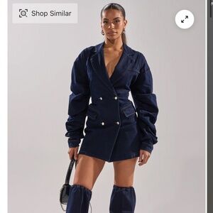 AKIRA BUSINESS MEETING CHIC BLAZER DRESS AND LEG WARMER SET IN DENIM Size 2X2X